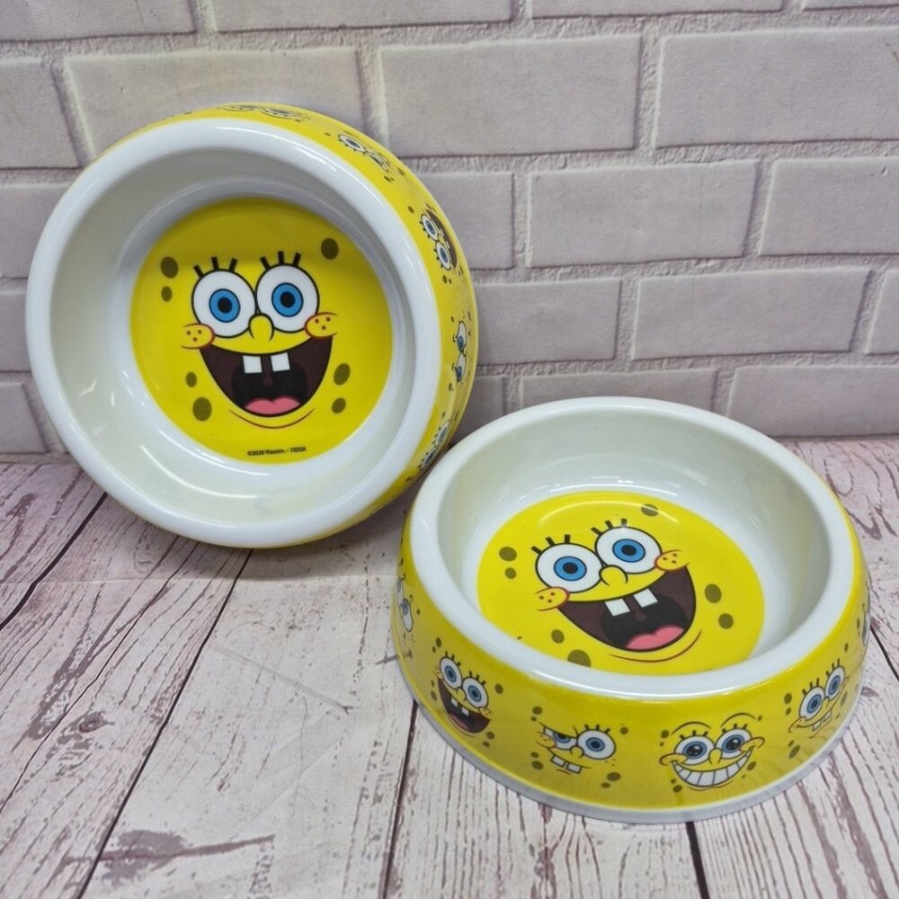 SpongeBob SquarePants Pet Bowl Dog Cat Food Water Dish, 7in Dia, Lot Of‎ 2